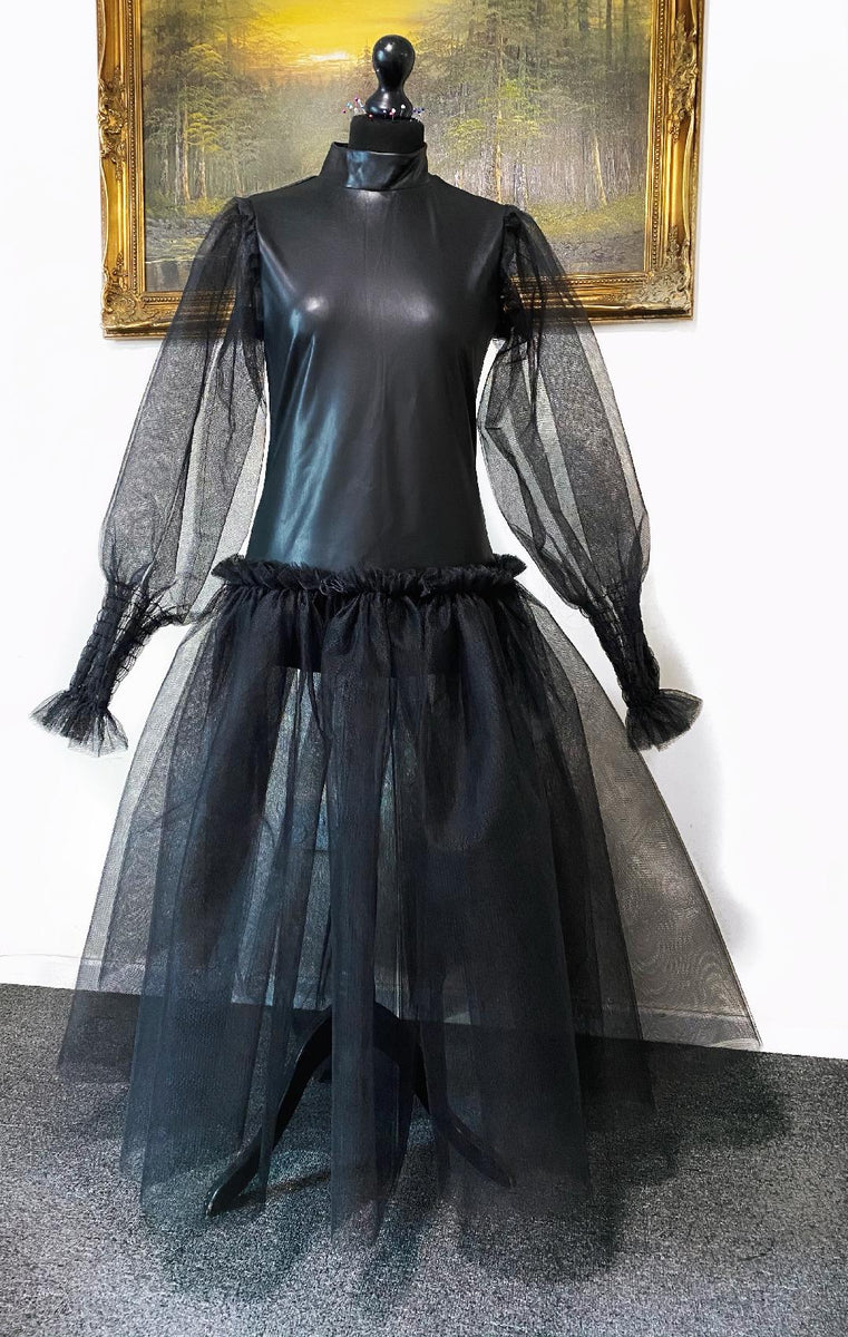 Asa Black Faux-Leather Tulle Maxi Dress  AmberMystery