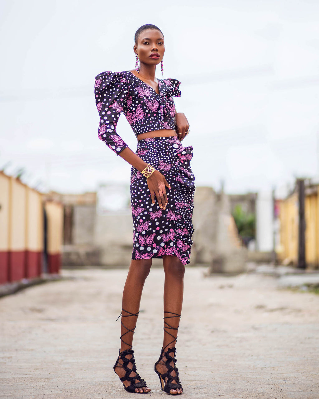 shani ankara African print frill skirt and asymmetric top 1