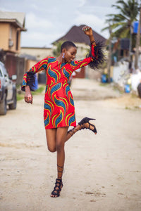 Ama Ankara African print feather fashion dress 1