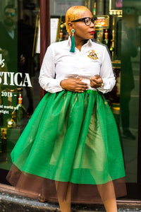 Colour Block Series - Green and Chocolate Midi Tulle Skirt