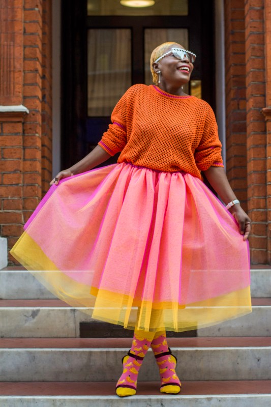 Colour Block Series - Pink and Orange Tulle Midi Skirt
