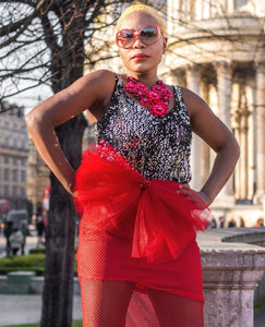 illusion Red Net Tulle Mix Skirt