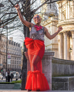 illusion Red Net Tulle Mix Skirt