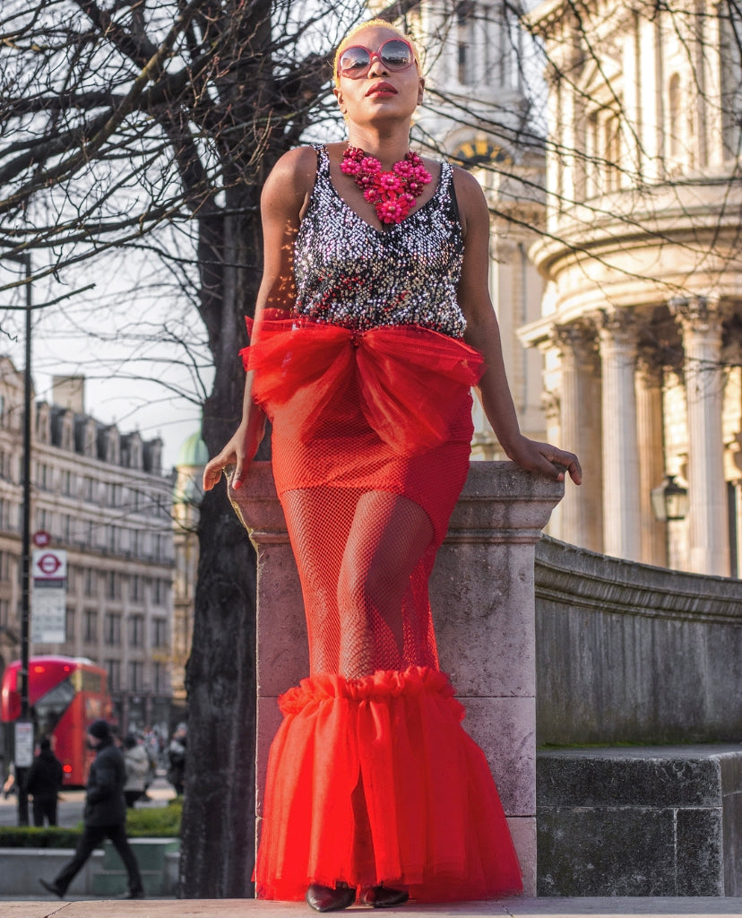 illusion Red Net Tulle Mix Skirt