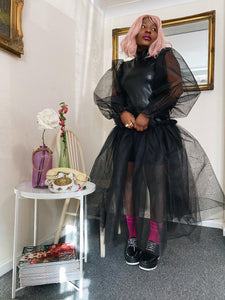 Asa Black Faux-Leather Tulle Maxi Dress